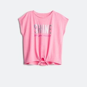 Pink Short Sleeve Tee with Front Tie and Shine Print